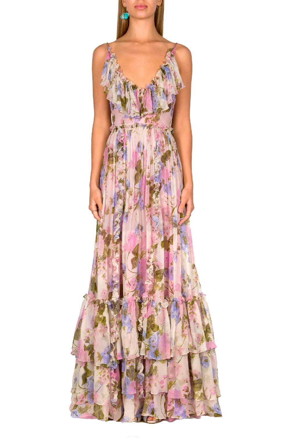 Luisa Beccaria Maxi Abito Arricciato In Chiffon Floreale