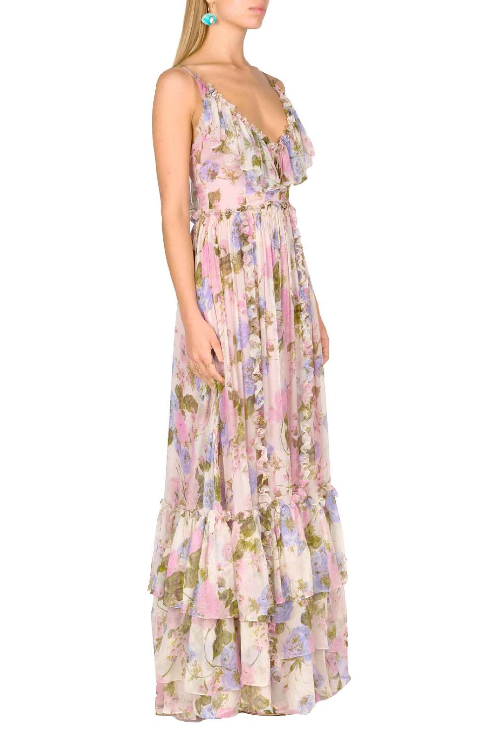 Luisa Beccaria Maxi Abito Arricciato In Chiffon Floreale