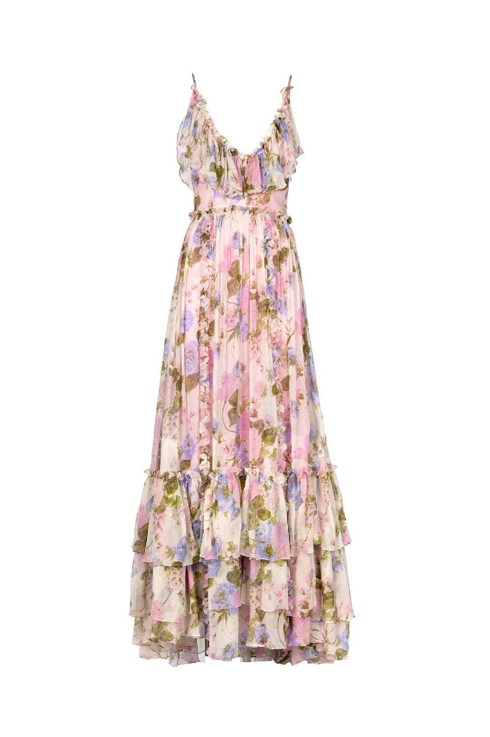 Luisa Beccaria Maxi abito arricciato in chiffon floreale