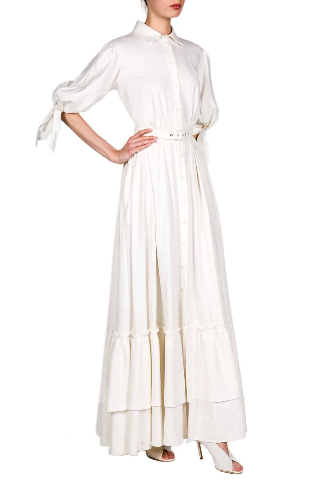 Luisa Beccaria Maxi Abito In Misto Lino Con Maniche A Cravatta