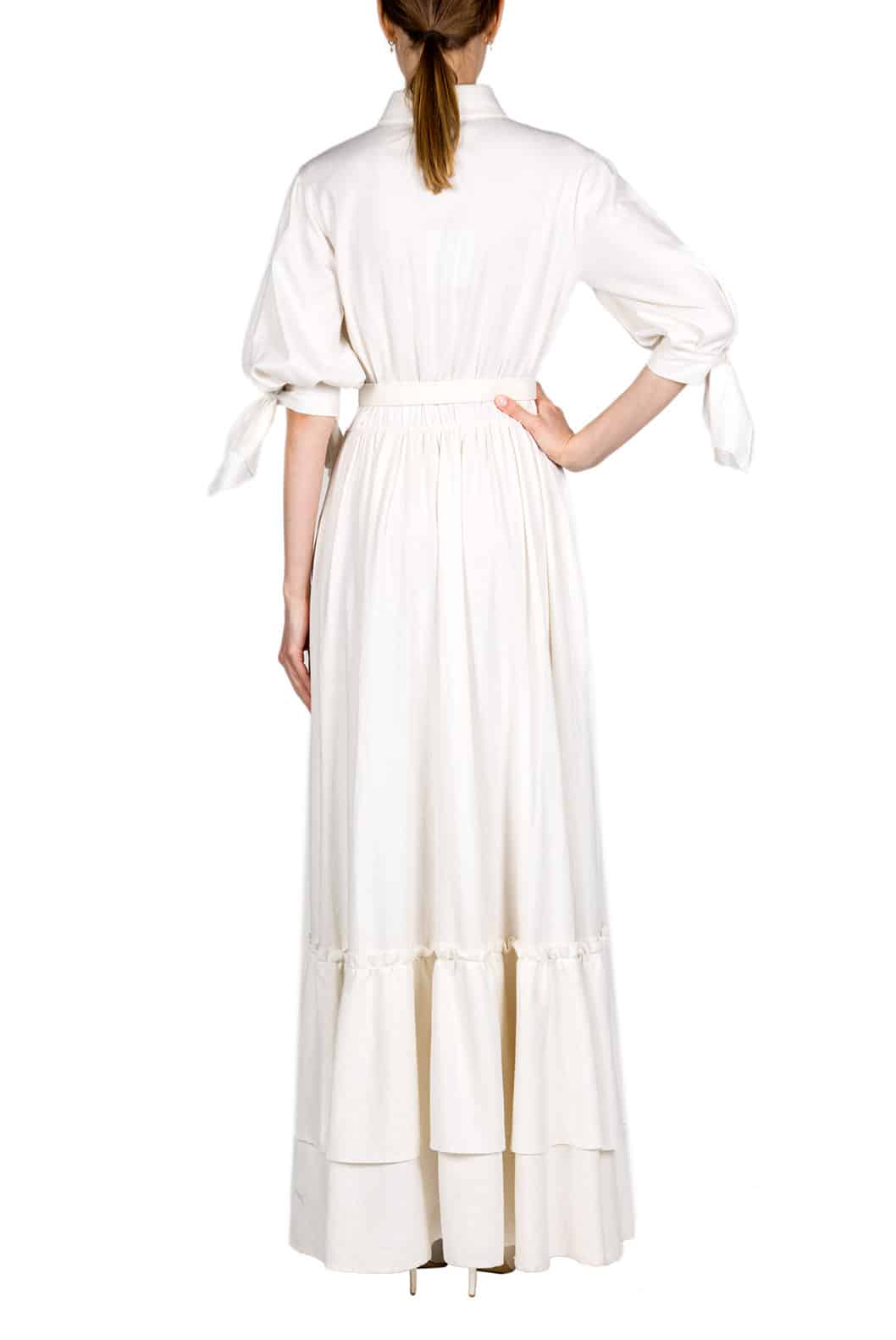 Luisa Beccaria Maxi Abito In Misto Lino Con Maniche A Cravatta