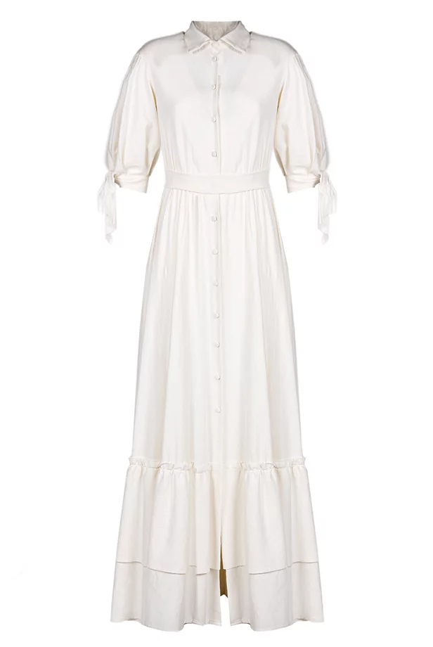 Luisa Beccaria Maxi abito in misto lino con maniche a cravatta