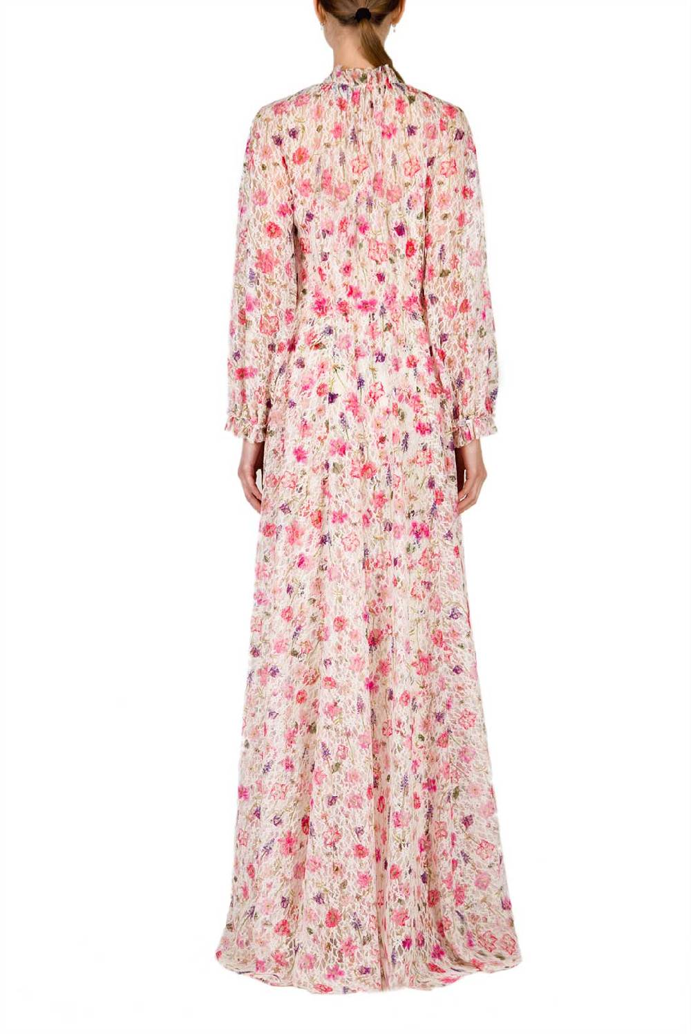 Luisa Beccaria Maxi Abito In Pizzo Con Collo A Lupetto Stampato Floreale