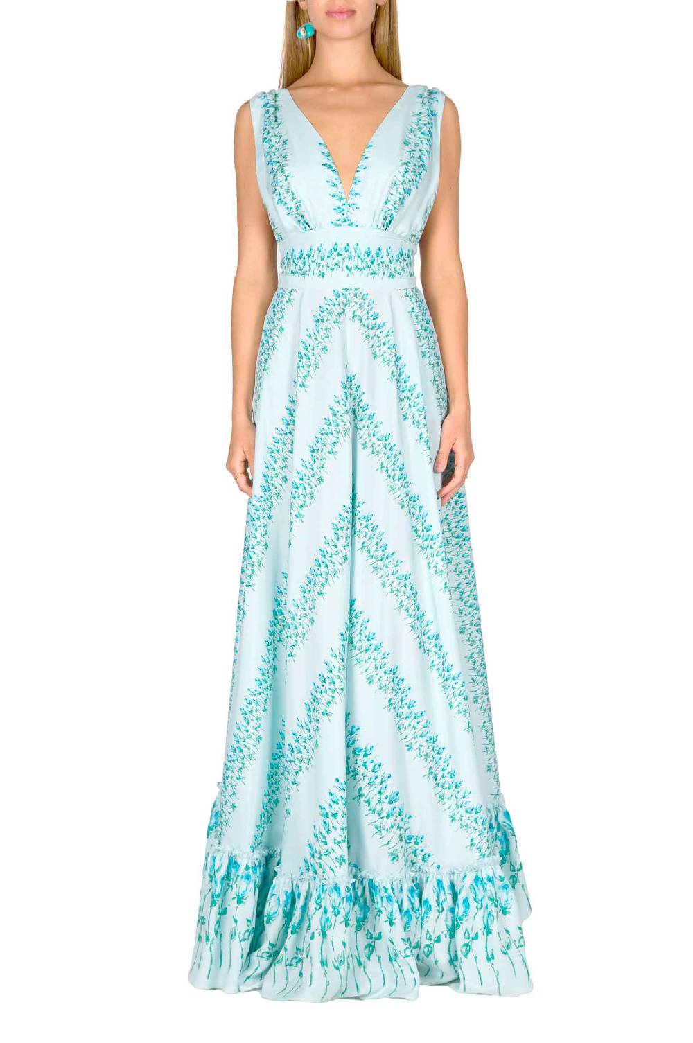 Luisa Beccaria Maxi Abito In Seta A Vita Impero A Righe Fiorite