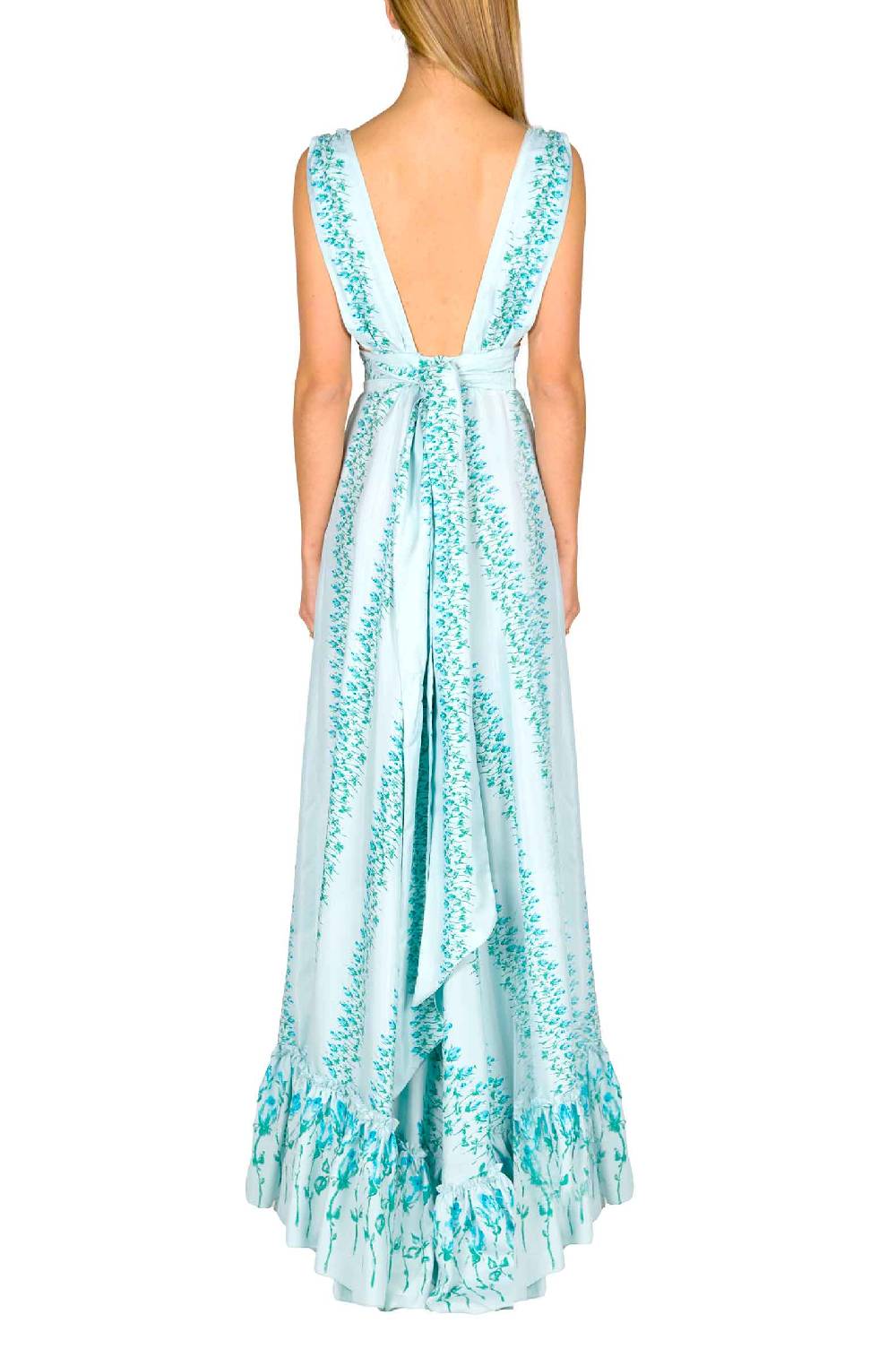 Luisa Beccaria Maxi Abito In Seta A Vita Impero A Righe Fiorite