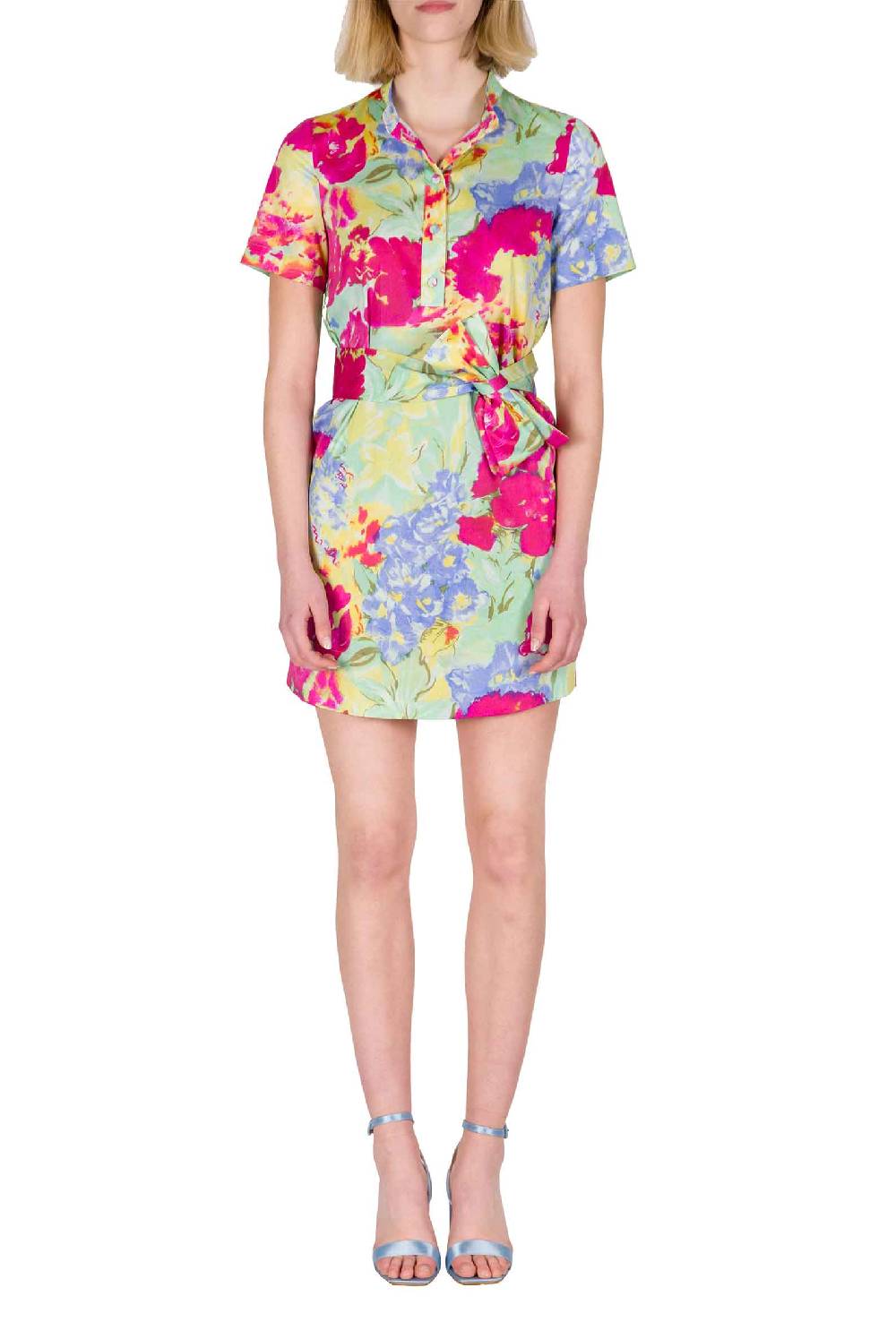 Luisa Beccaria Mini Abito Chemisier Stampato A Fiori Astratti