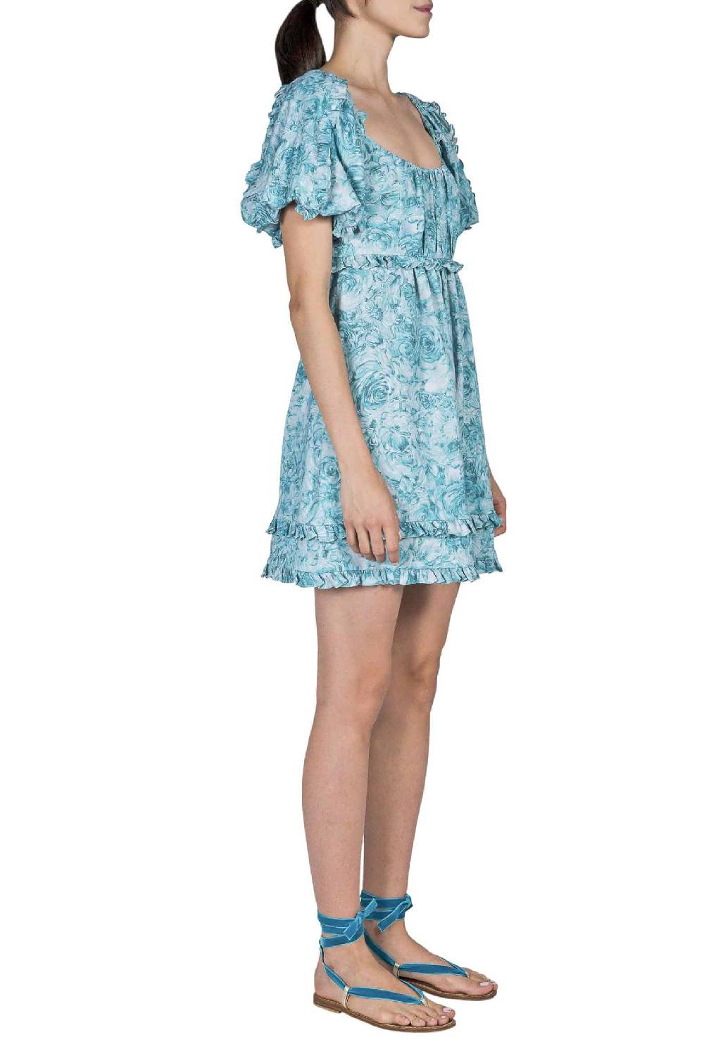 Luisa Beccaria Mini Abito In Lino Stampato Con Rose