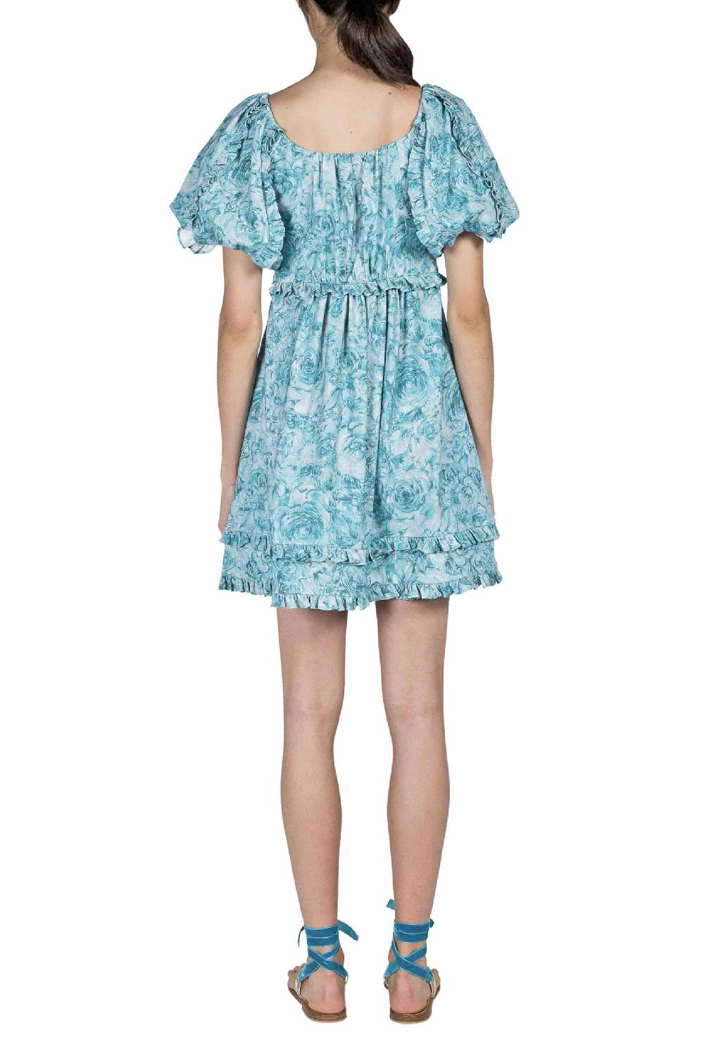 Luisa Beccaria Mini Abito In Lino Stampato Con Rose