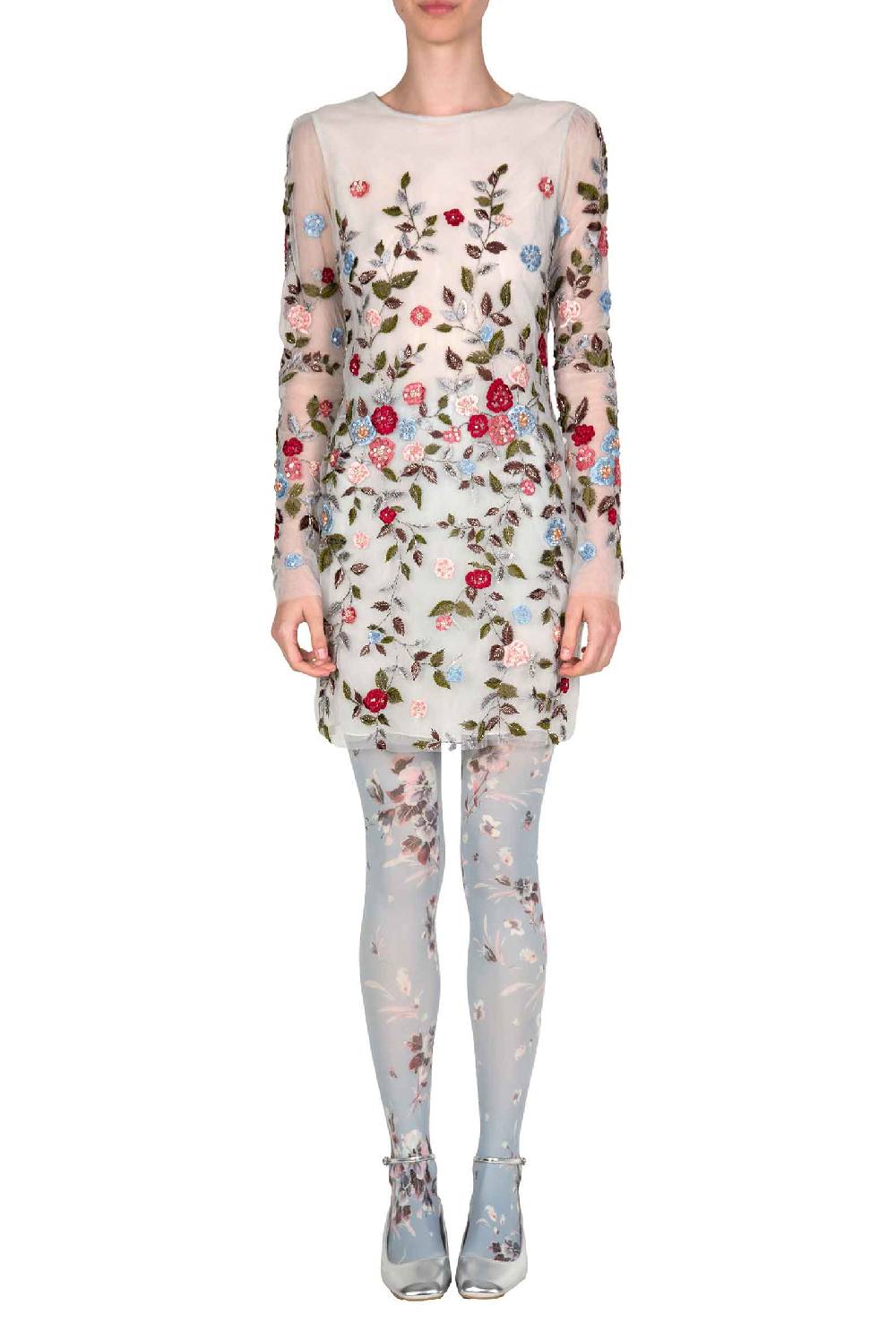 Luisa Beccaria Mini Abito In Tulle Ricamato A Fiori