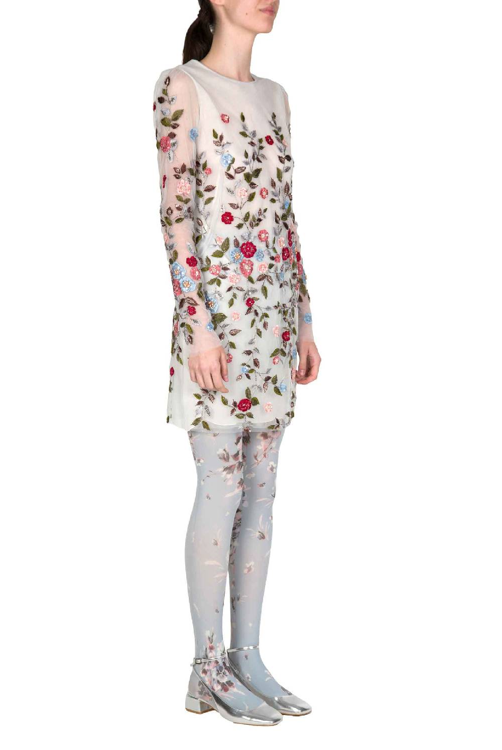 Luisa Beccaria Mini Abito In Tulle Ricamato A Fiori