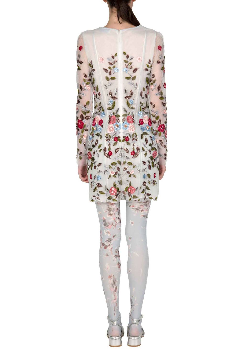 Luisa Beccaria Mini Abito In Tulle Ricamato A Fiori