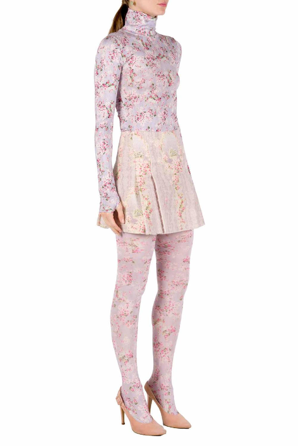 Luisa Beccaria Minigonna A Cerchio Di Rose Stampata In Lana