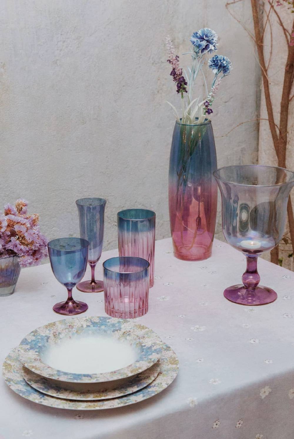 Luisa Beccaria Ombra Viola Al Blu Set Di Due Bicchieri Di Vino