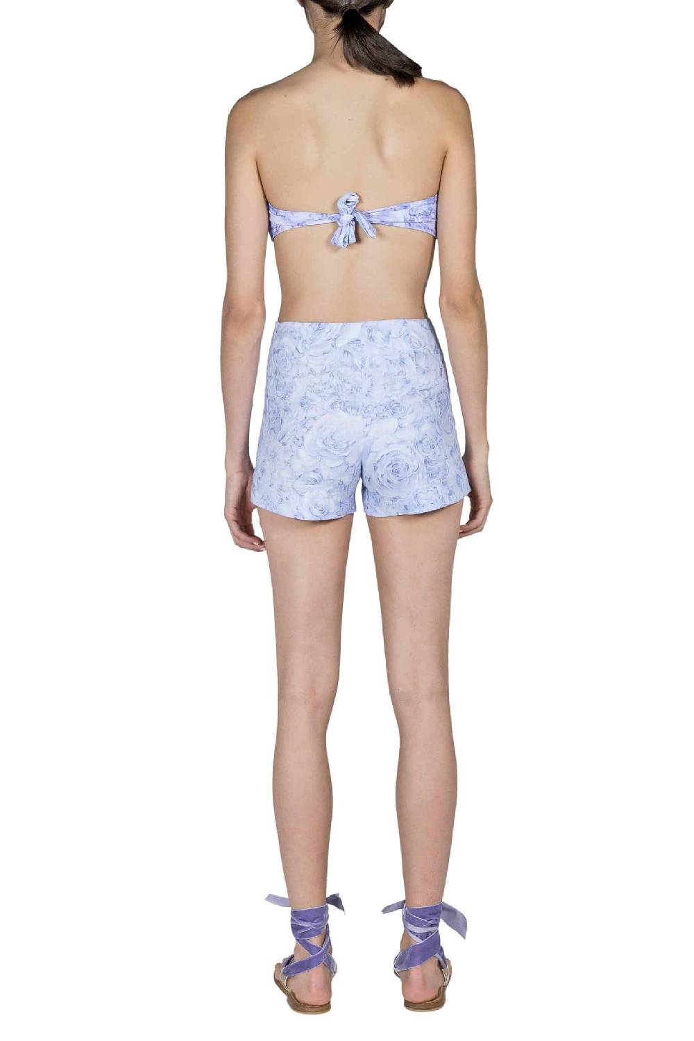 Luisa Beccaria Pantaloncini In Lino Con Stampa Rose Lilla