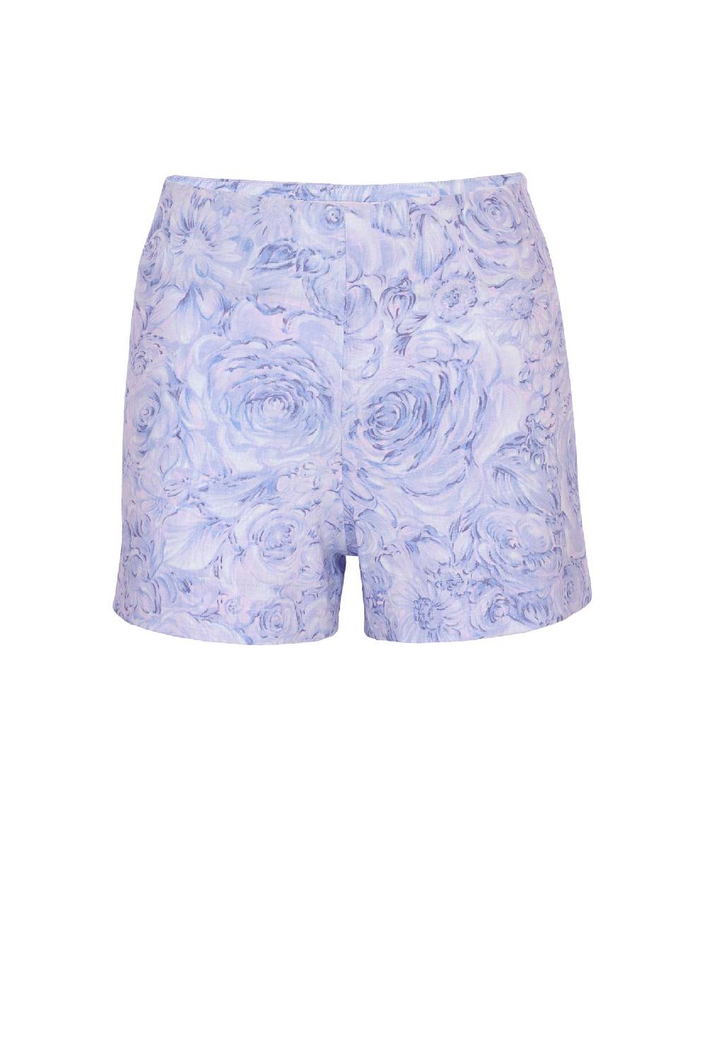 Luisa Beccaria Pantaloncini in lino con stampa rose lilla