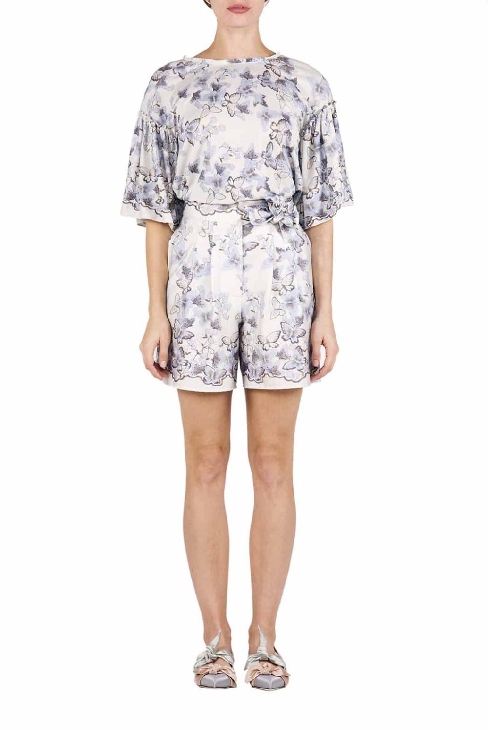 Luisa Beccaria Pantaloncini stampati in popeline di farfalle