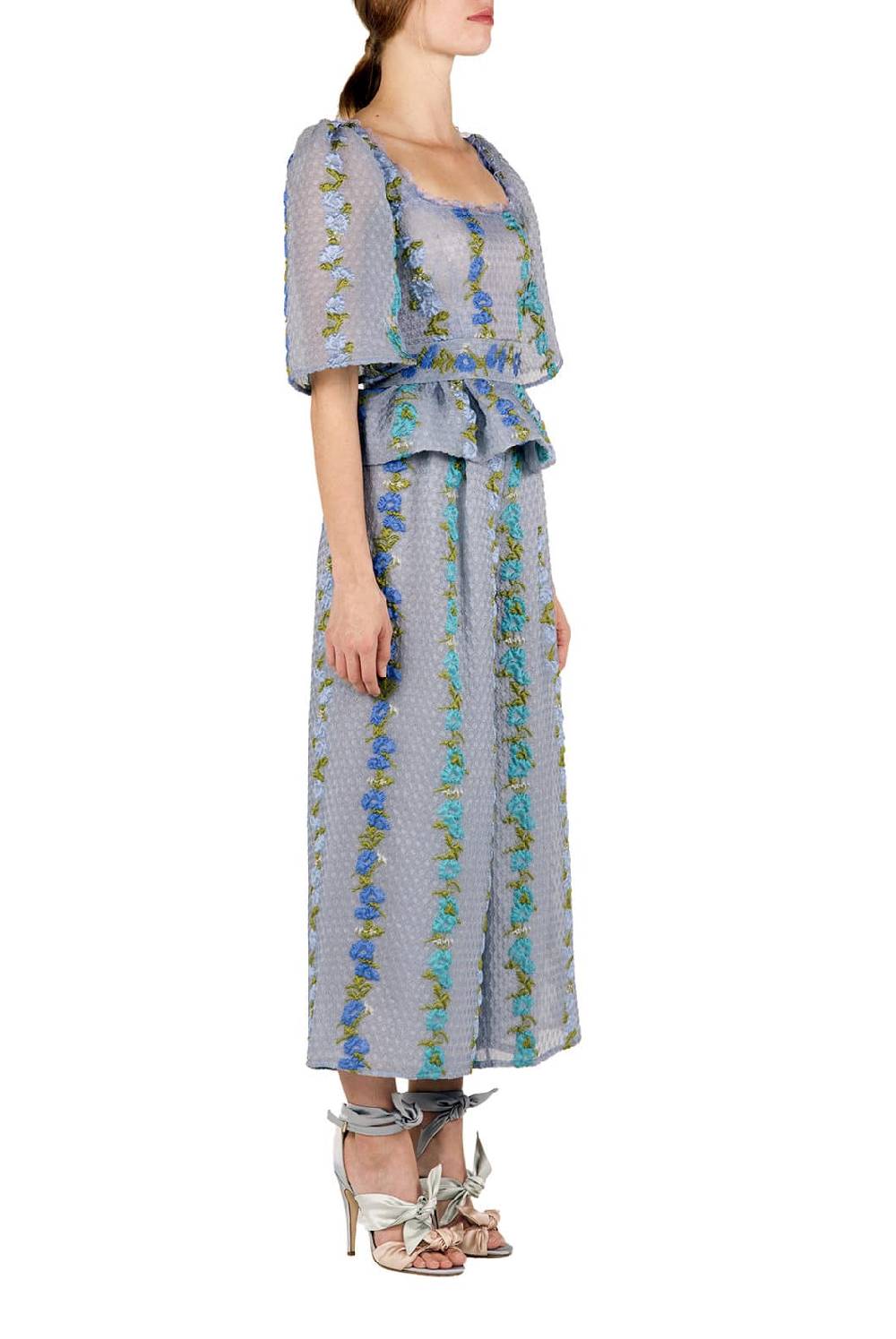 Luisa Beccaria Pantaloni A Vita Alta In Organza Fil Coupé Floreale A Righe