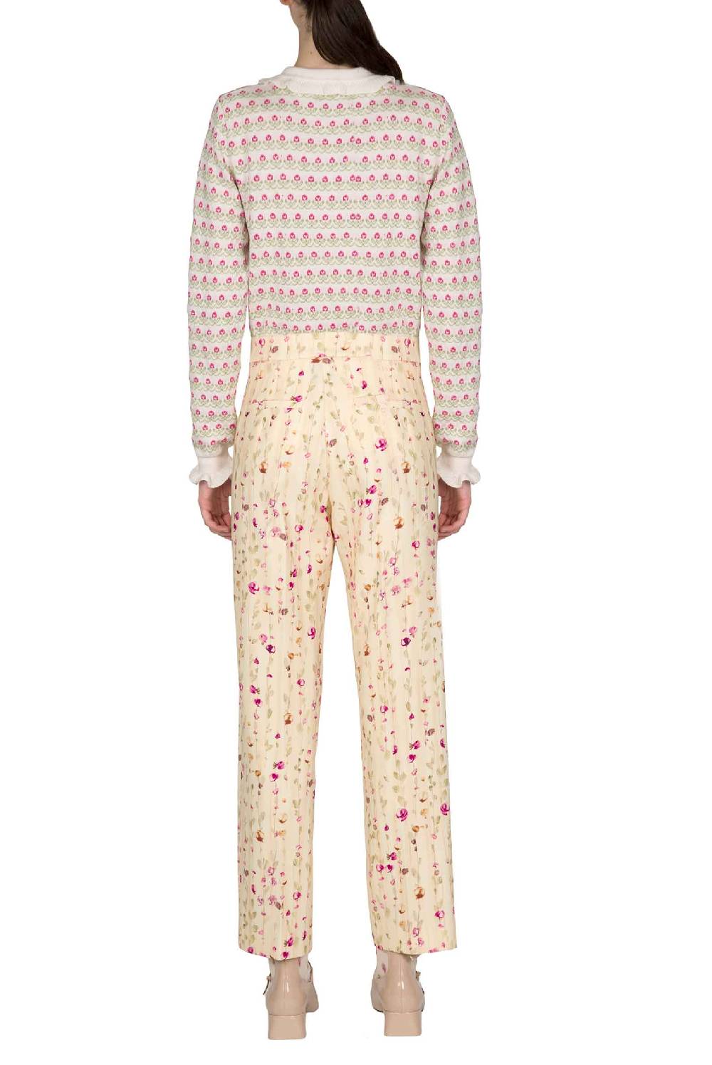 Luisa Beccaria Pantaloni Di Lana A Sigaretta Con Ghirlanda Di Fiori