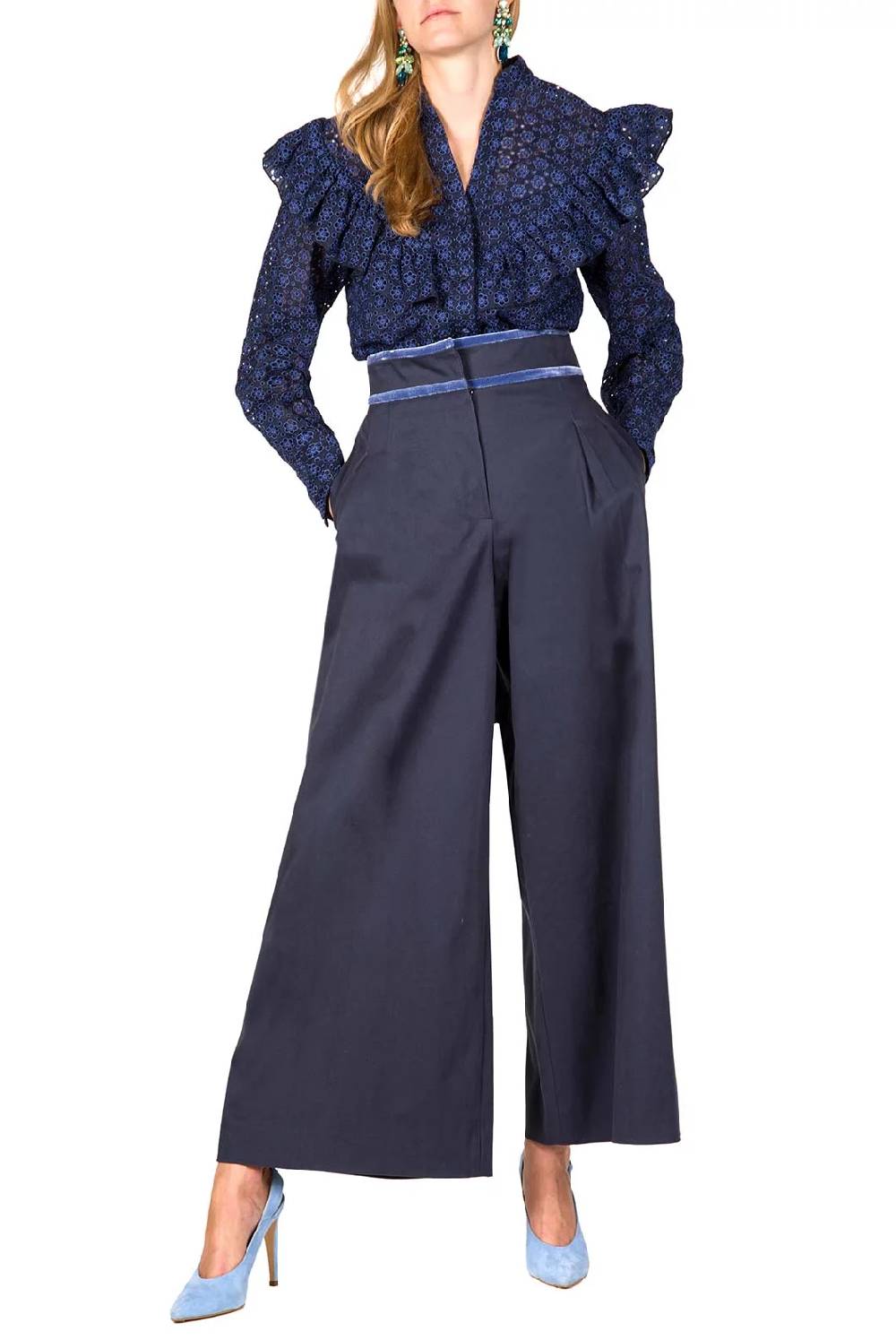 Luisa Beccaria Pantaloni Larghi A Vita Alta In Popeline Di Cotone