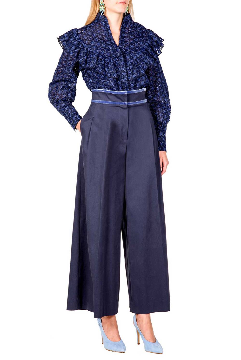 Luisa Beccaria Pantaloni Larghi A Vita Alta In Popeline Di Cotone