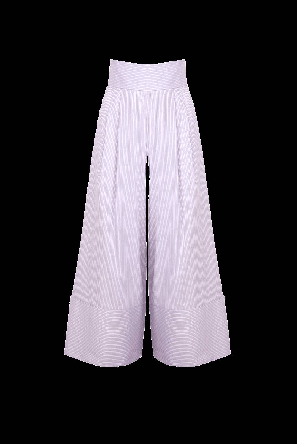 Luisa Beccaria Pantaloni larghi in misto cotone a righe lilla / bianche