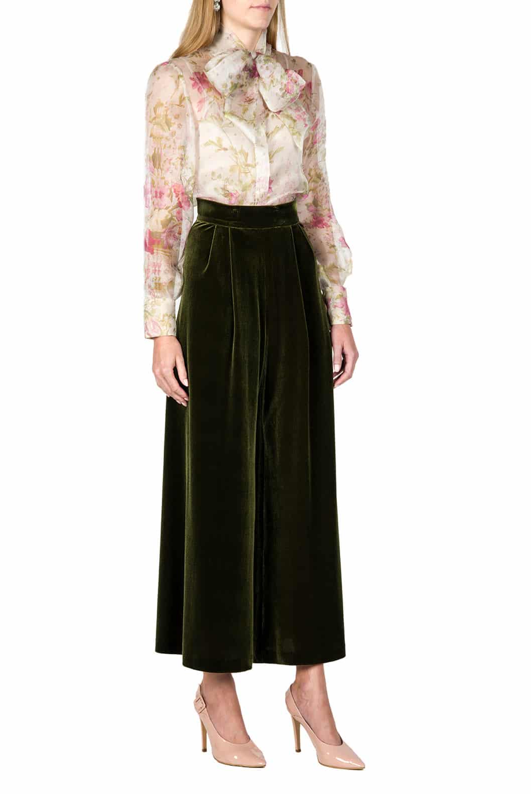 Luisa Beccaria Pantaloni Larghi In Velluto A Vita Alta