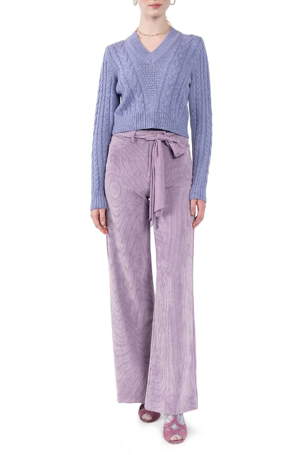 Luisa Beccaria Pantaloni Palazzo In Velluto A Coste Lilla