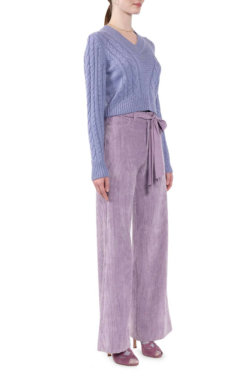 Luisa Beccaria Pantaloni Palazzo In Velluto A Coste Lilla