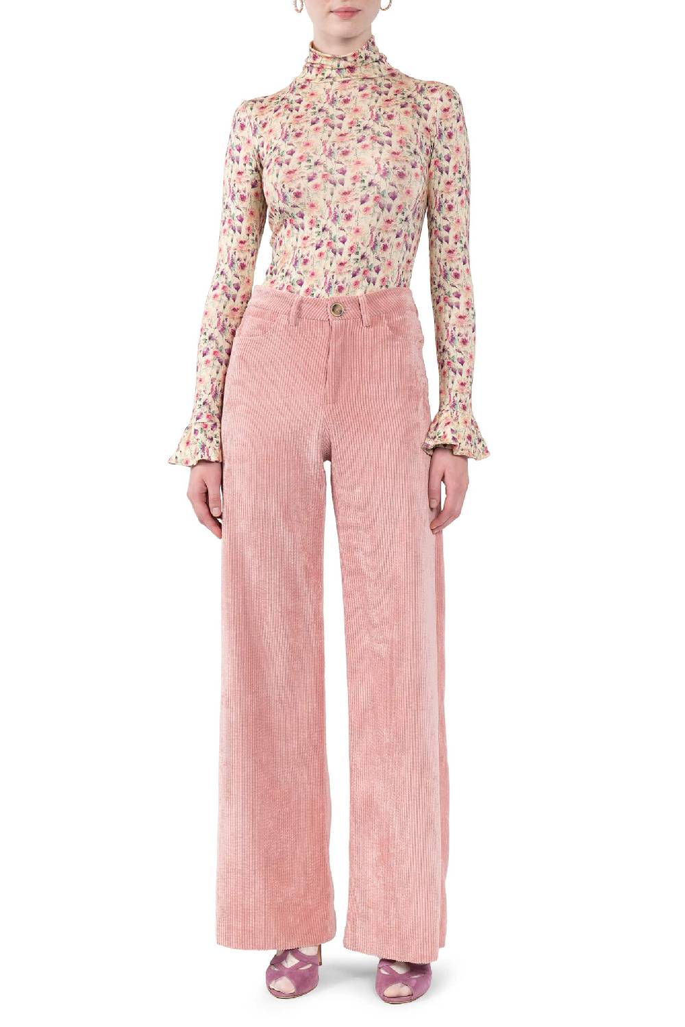 Luisa Beccaria Pantaloni Palazzo In Velluto A Coste Rosa