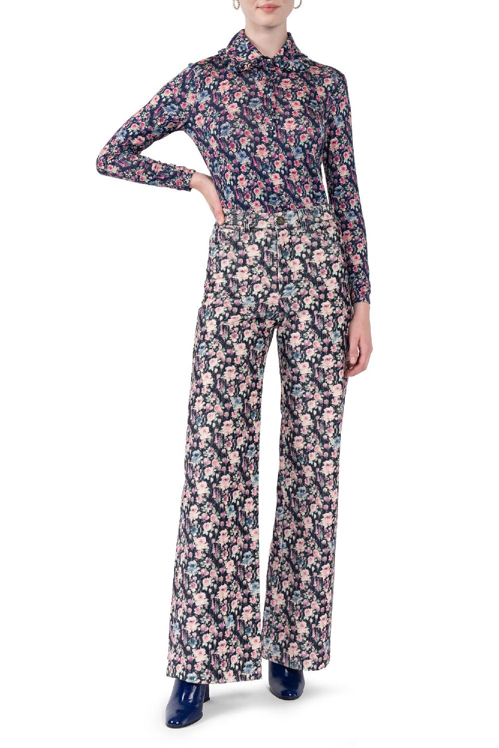 Luisa Beccaria Pantaloni Palazzo In Velluto A Coste Stampato