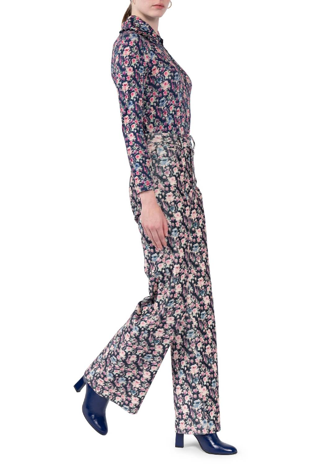 Luisa Beccaria Pantaloni Palazzo In Velluto A Coste Stampato