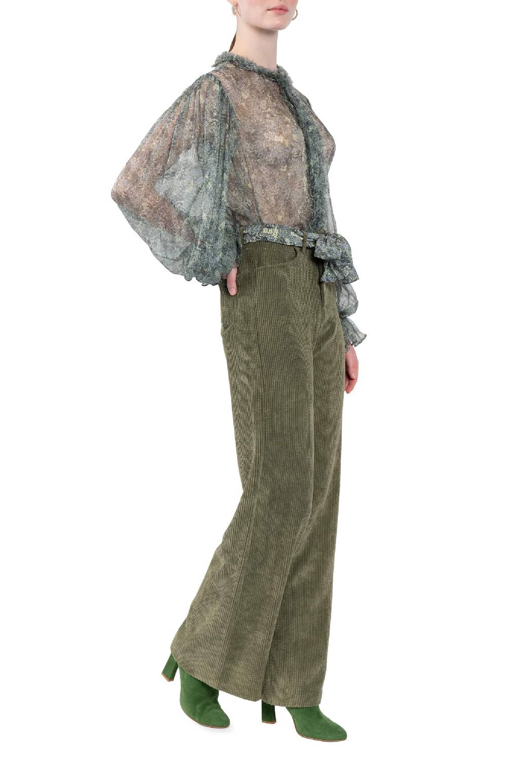 Luisa Beccaria Pantaloni Palazzo In Velluto A Coste Verde