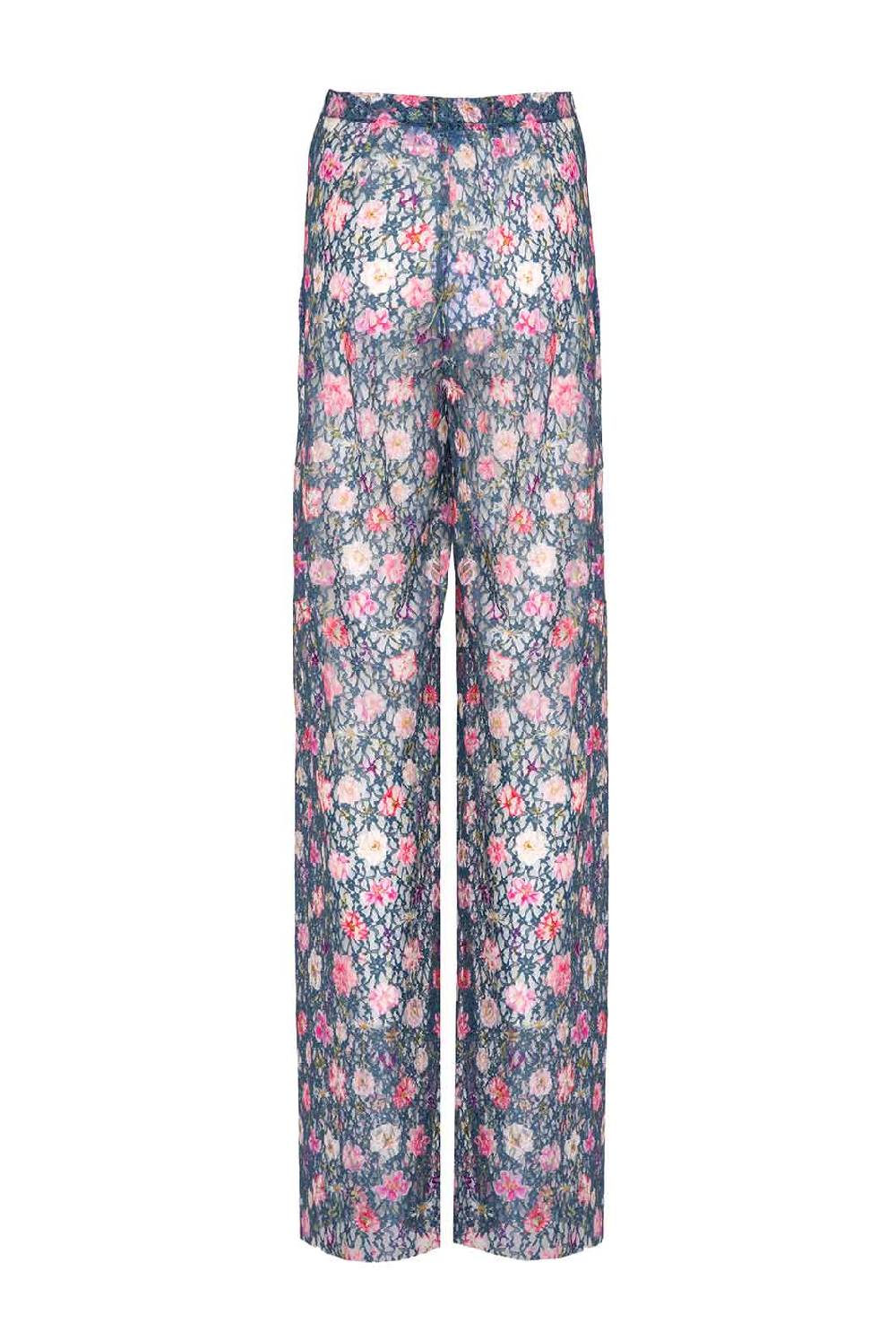 Luisa Beccaria Pantaloni Svasati A Vita Alta In Georgette Con Stampa Floreale