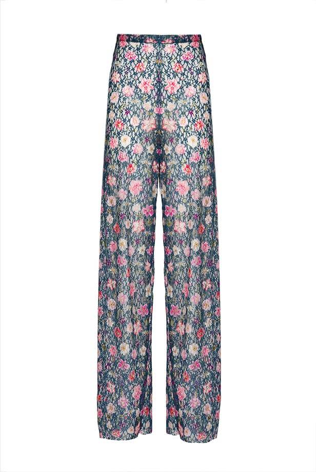 Luisa Beccaria Pantaloni svasati a vita alta in georgette con stampa floreale