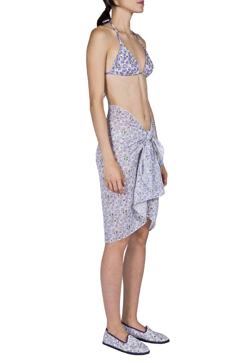 Luisa Beccaria Pareo Corto Con Stampa Micro Papaveri Lilla