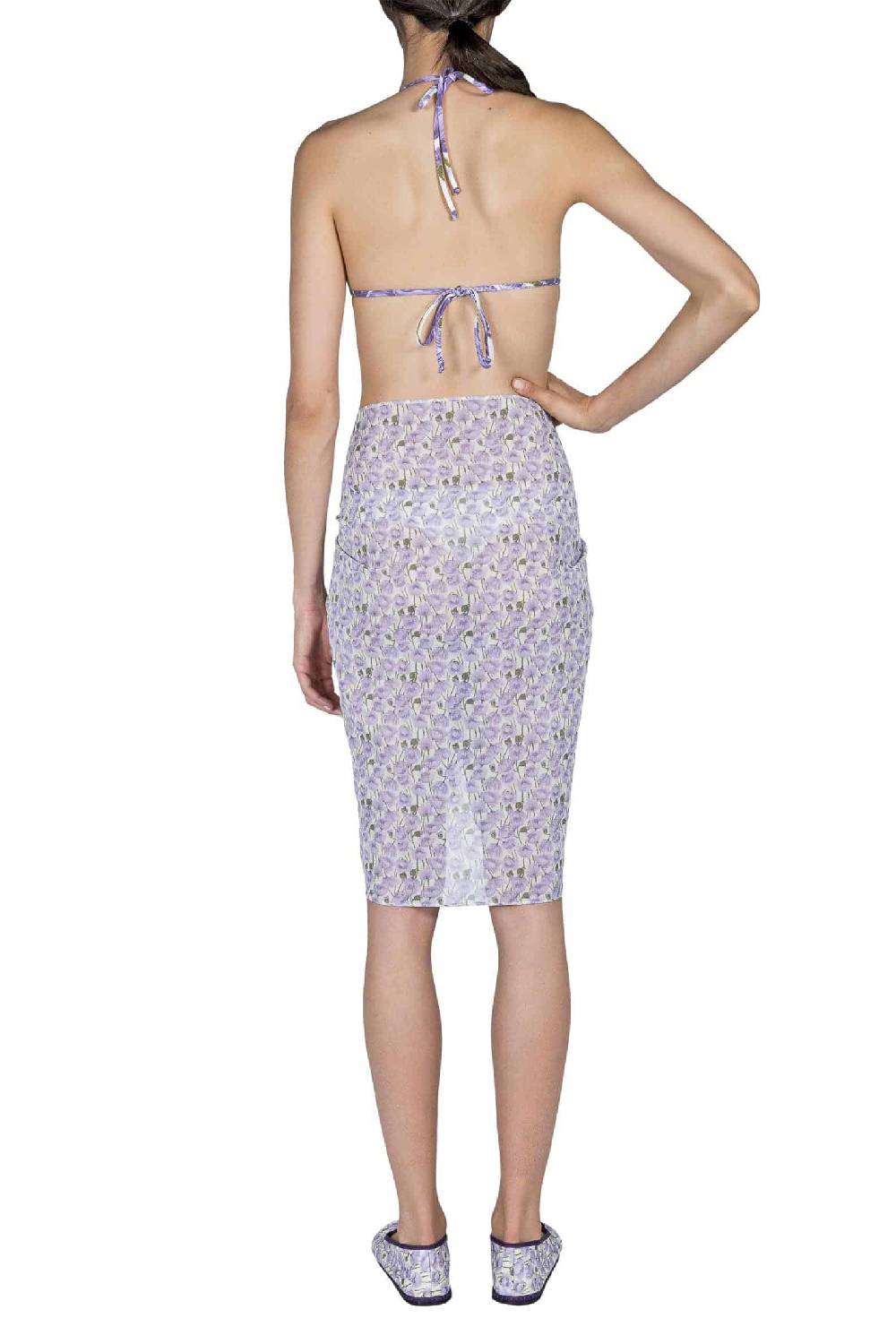 Luisa Beccaria Pareo Corto Con Stampa Micro Papaveri Lilla