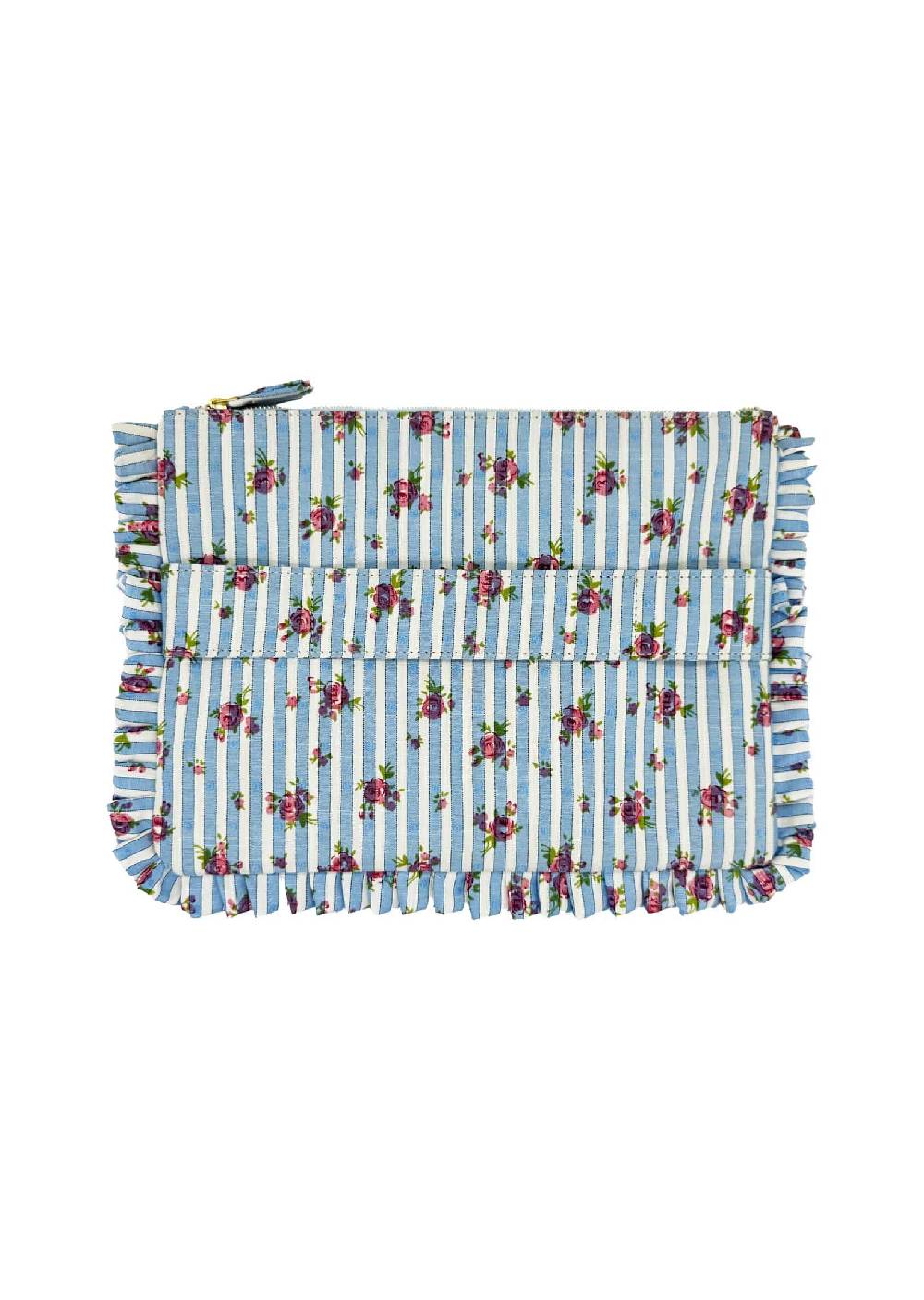 Luisa Beccaria Pochette Grande A Mano Con Rose Rigate Blu