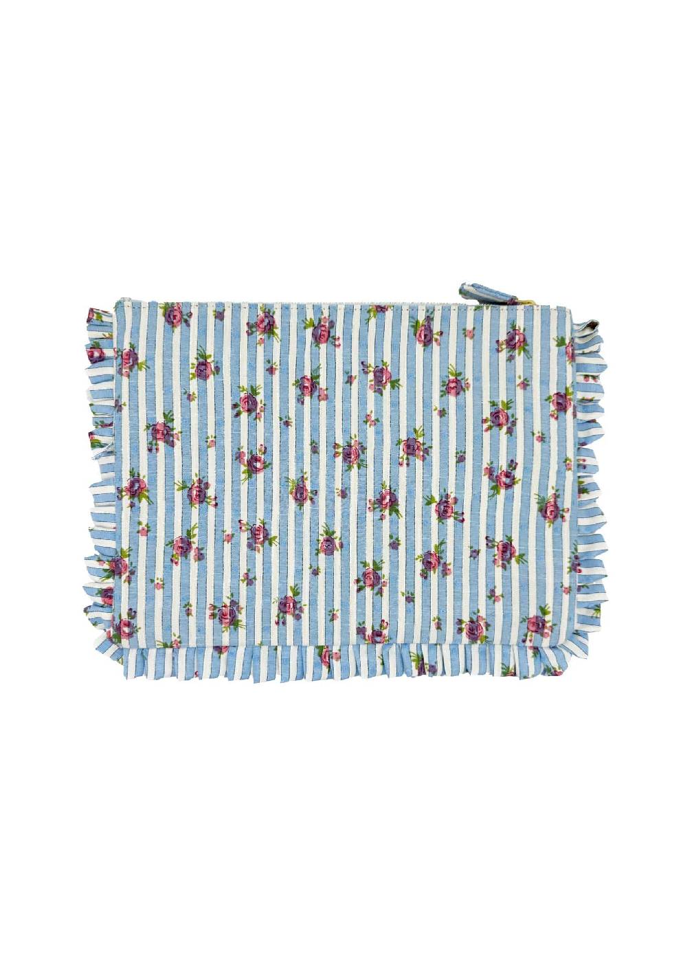 Luisa Beccaria Pochette Grande A Mano Con Rose Rigate Blu