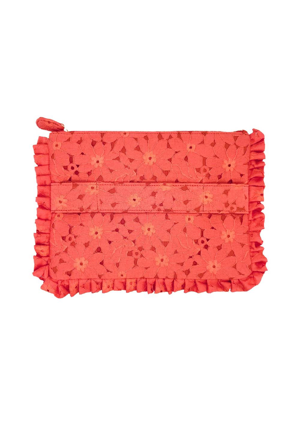 Luisa Beccaria Pochette Grande A Mano In Pizzo Floreale Corallo