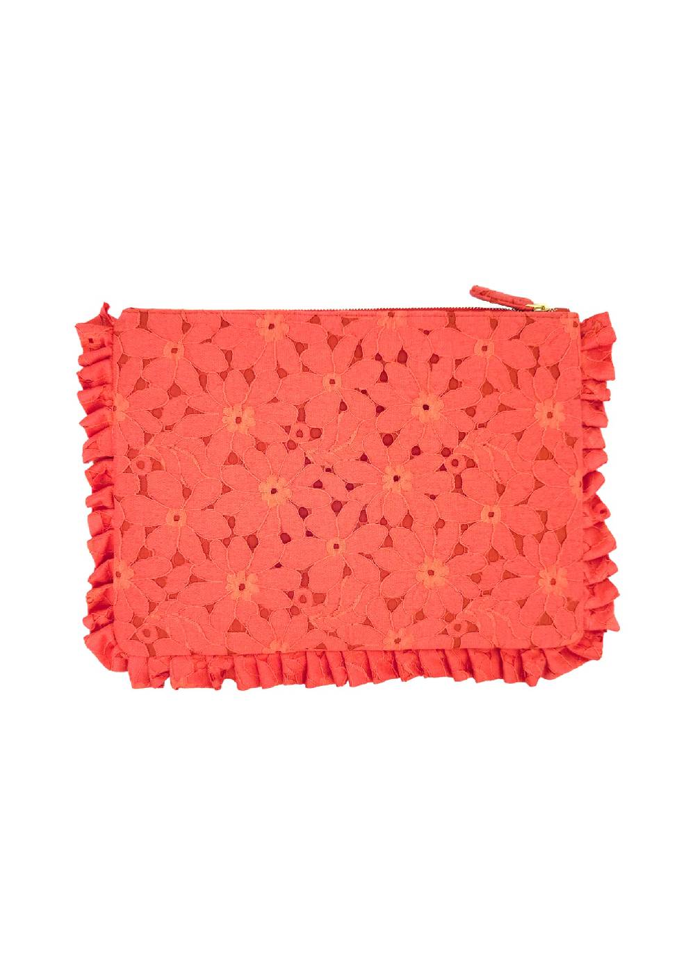 Luisa Beccaria Pochette grande a mano in pizzo floreale corallo