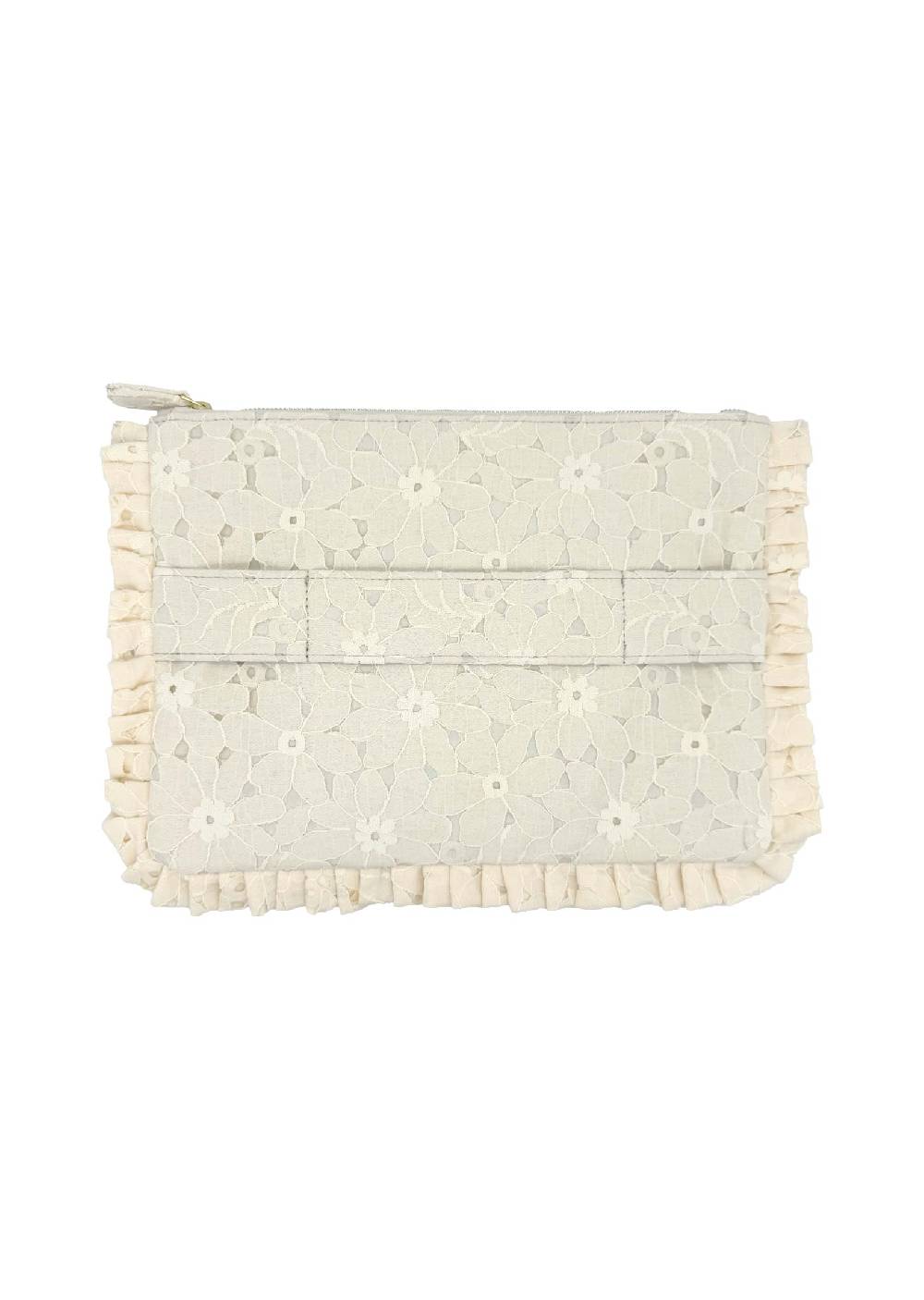 Luisa Beccaria Pochette Grande A Mano In Pizzo Floreale Crema
