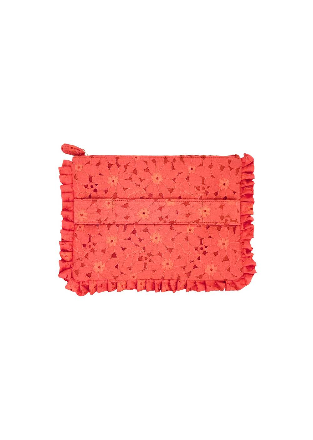 Luisa Beccaria Pochette Piccola A Mano In Pizzo Floreale Corallo