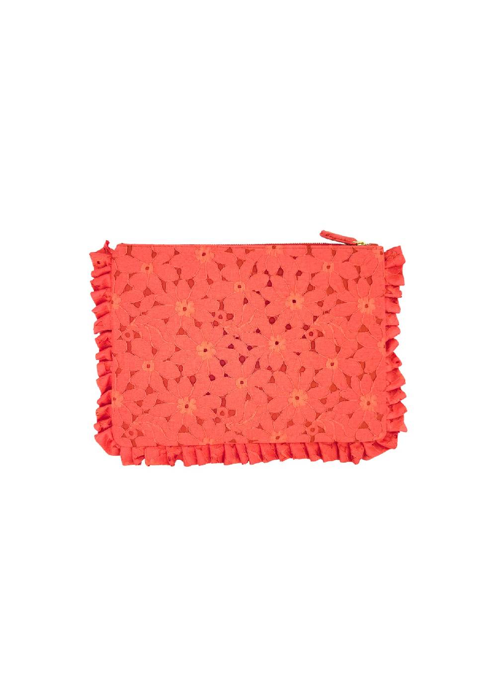 Luisa Beccaria Pochette Piccola A Mano In Pizzo Floreale Corallo