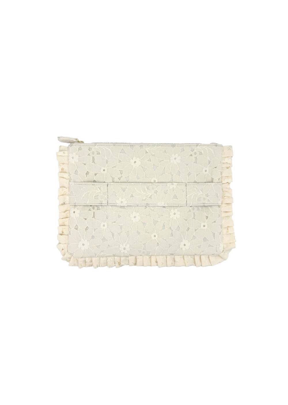 Luisa Beccaria Pochette Piccola A Mano In Pizzo Floreale Crema