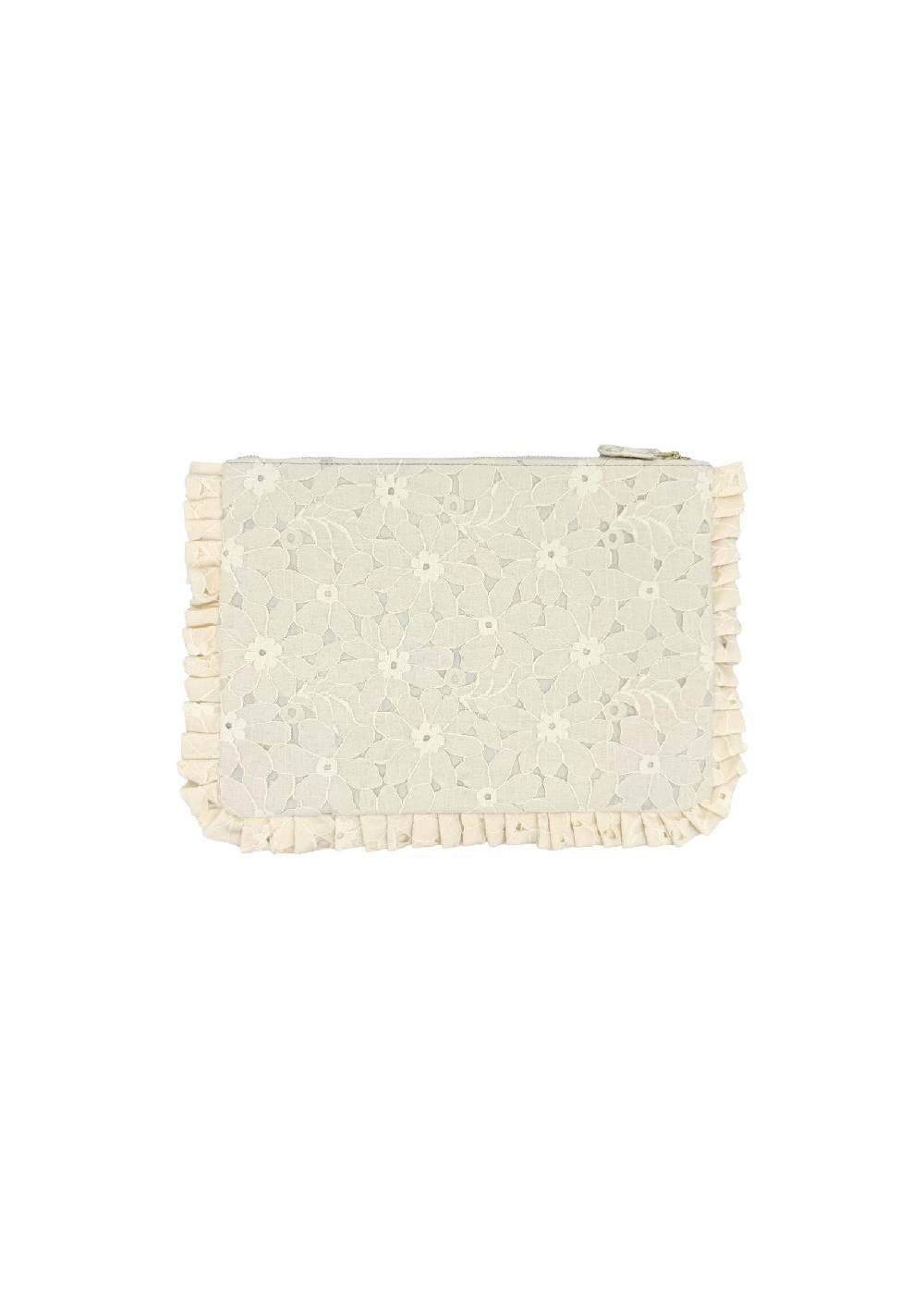 Luisa Beccaria Pochette Piccola A Mano In Pizzo Floreale Crema