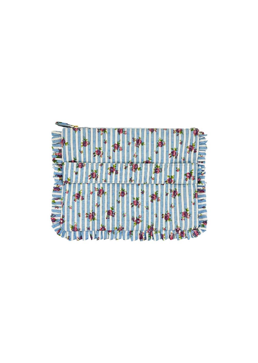 Luisa Beccaria Pochette Piccola A Mano Rose Rigate Blu