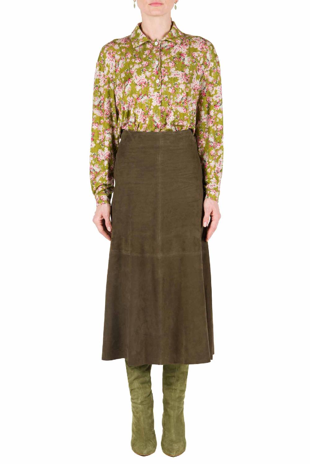 Luisa Beccaria Polo In Jersey Con Stampa Boccioli Di Rosa Verde