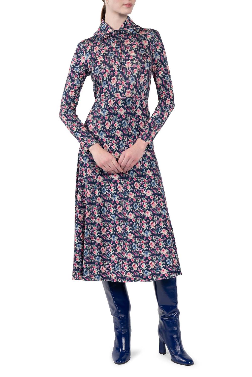 Luisa Beccaria Polo In Jersey Con Stampa Floreale Micro