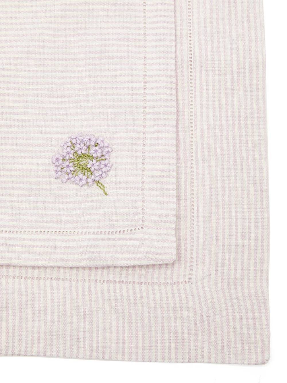 Luisa Beccaria Set A Righe Di Due Tovagliette E Tovaglioli Di Lino Ricamati