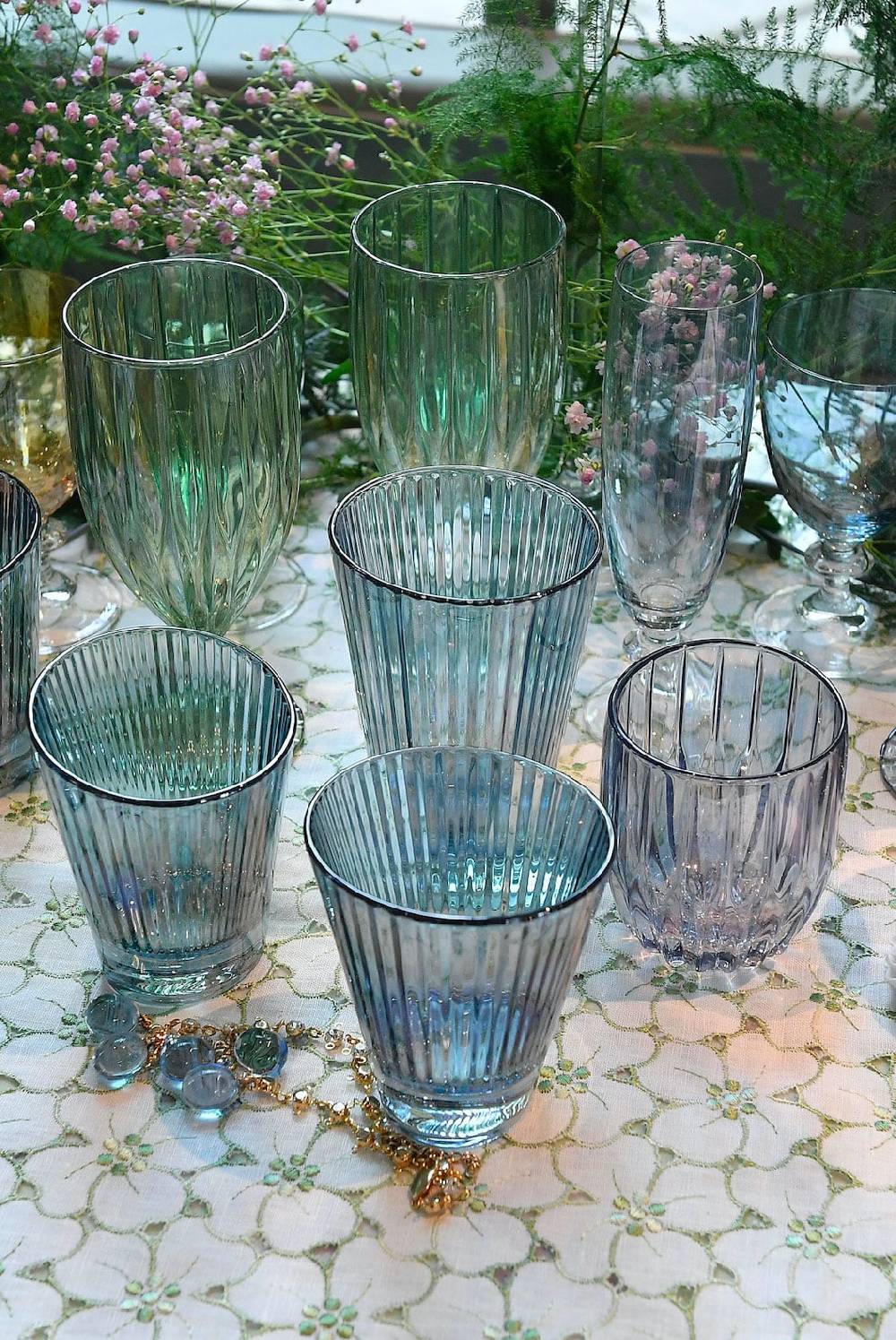 Luisa Beccaria Set Blu Di Due Bicchieri D'acqua Iside